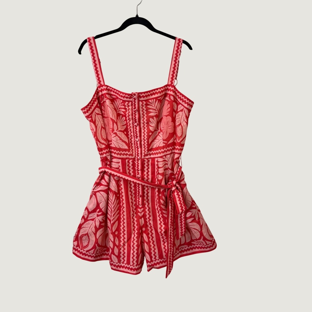 Flying Tomato Red and Pink Embroidered Romper
